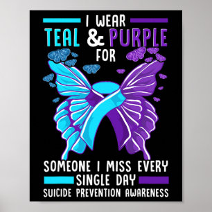Teal and Purple Ribbon Suicide Prevention Awarenes Poster