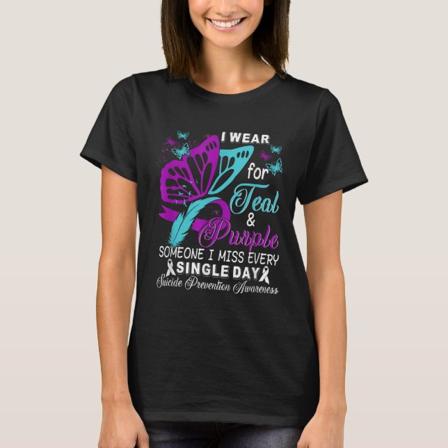Teal And Purple Ribbon Suicide Prevention Awarenes T-Shirt (Front)
