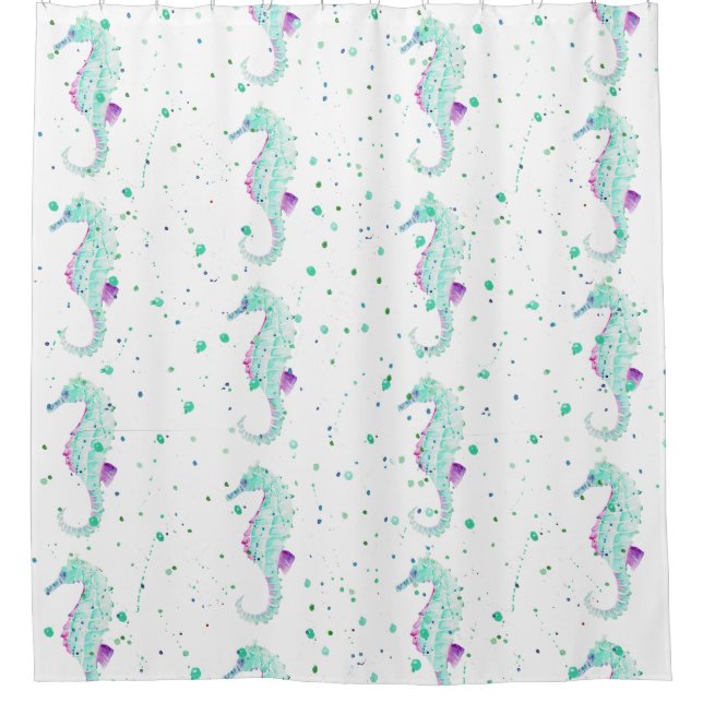 Teal and Purple Seahorse Shower Curtain (Front)