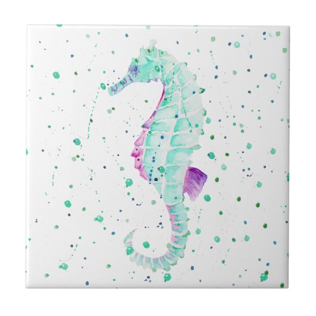 Teal and Purple Seahorse Tile (Front)