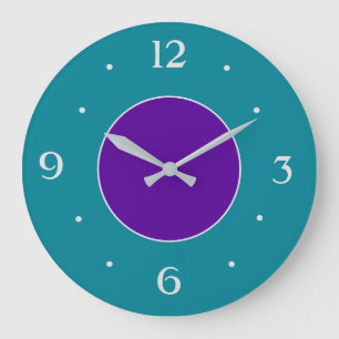 Teal and Purple/ Silver Nos and Hands Large Clock