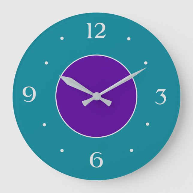 Teal and Purple/ Silver Nos and Hands Large Clock (Front)