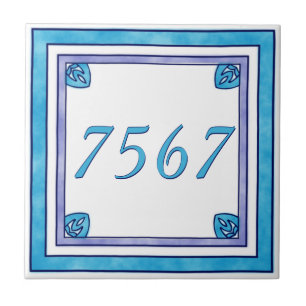 Teal and Purple Small House Number Tile