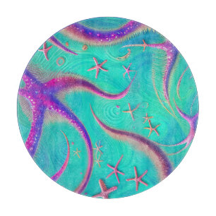  Teal and Purple Starfish Beachy  Cutting Board