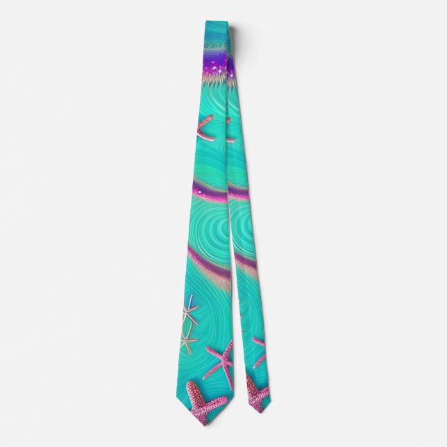  Teal and Purple Starfish Beachy  Tie (Front)