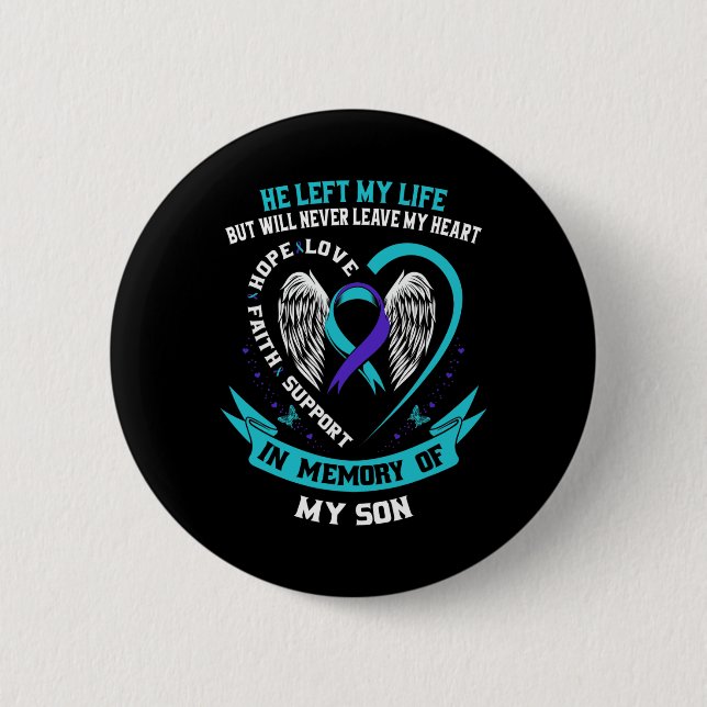 Teal and Purple Suicide Awareness Ribbon In Memory 6 Cm Round Badge (Front)