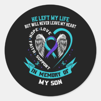 Teal and Purple Suicide Awareness Ribbon In Memory Classic Round Sticker