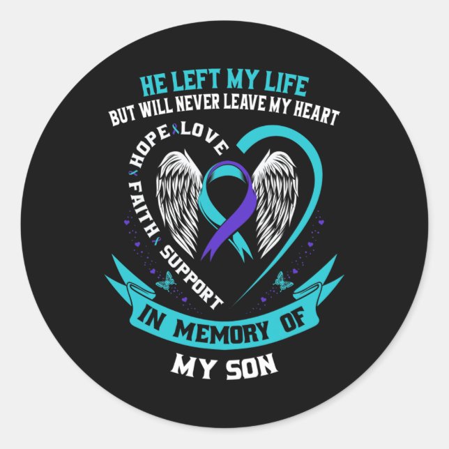 Teal And Purple Suicide Awareness Ribbon In Memory Classic Round Sticker (Front)