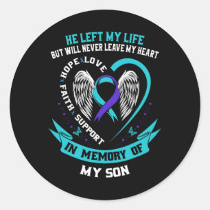 Teal And Purple Suicide Awareness Ribbon In Memory Classic Round Sticker