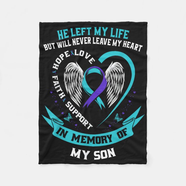 Teal And Purple Suicide Awareness Ribbon In Memory Fleece Blanket (Front)