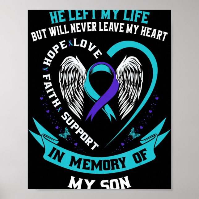 Teal and Purple Suicide Awareness Ribbon In Memory Poster (Front)