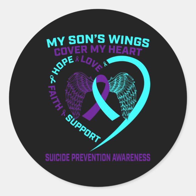 Teal and Purple Suicide Prevention Awareness Son H Classic Round Sticker (Front)