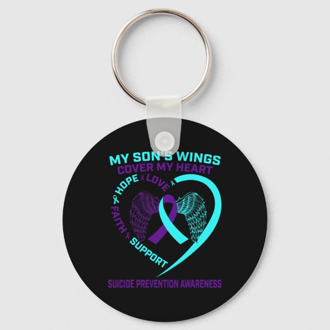 Teal and Purple Suicide Prevention Awareness Son H Key Ring (Front)