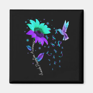 Teal And Purple Sunflower Hummingbird Suicide Prev Magnet