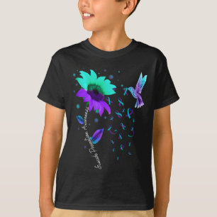 Teal And Purple Sunflower Hummingbird Suicide Prev T-Shirt