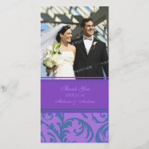 Teal and Purple Swirl Thank You Wedding Photo Card