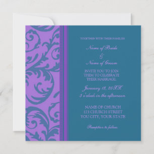 Teal and Purple Swirl Wedding Invitation Cards