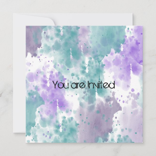 Teal and Purple Watercolor Abstract Baby Shower Invitation (Front)