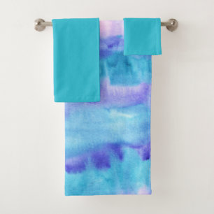 Teal and Purple Watercolor Design #2   Bath Towel Set