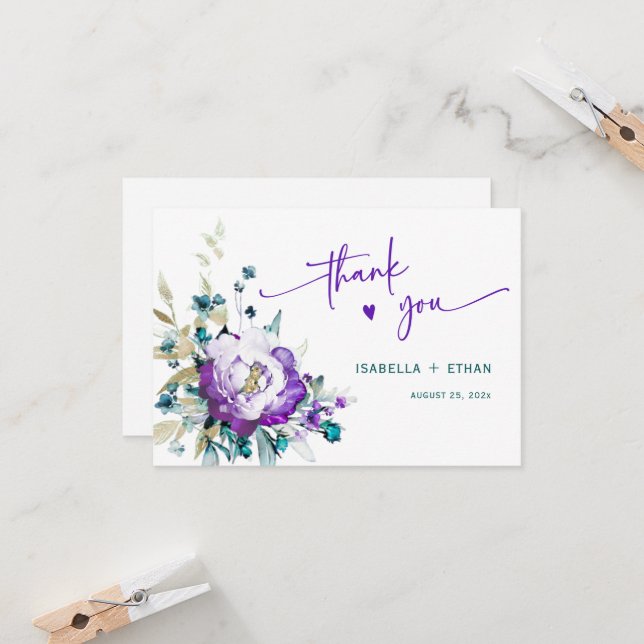 Teal and Purple Wedding Thank You (Front/Back In Situ)