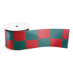 Teal and red chequerboard blocks satin ribbon