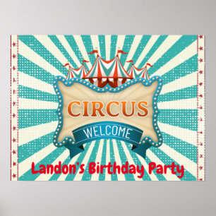 Teal and Red Circus Tent Birthday Party  Poster