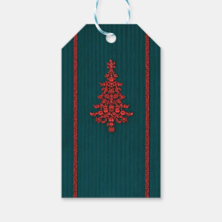 Teal and Red Crystal Christmas Trees Gift Tags
