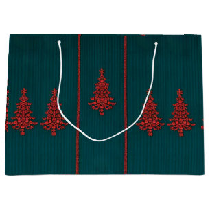 Teal and Red Crystal Christmas Trees Large Gift Bag