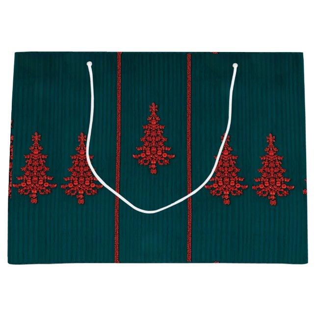 Teal and Red Crystal Christmas Trees Large Gift Bag (Front)