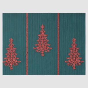 Teal and Red Crystal Christmas Trees Tissue Paper
