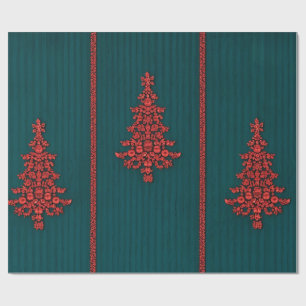 Teal and Red Crystal Christmas Trees Wrapping Paper