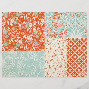 Teal and Red Floral Patchwork Scrapbook Paper