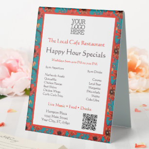 Teal and Red Floral Pattern Happy Hour Specials
