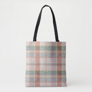Teal and Red Plaid Tote Bag