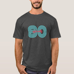 Teal and Red Retro 80th Birthday Events T-Shirt