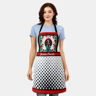 Teal and Red Roses Sugar Skulls Apron