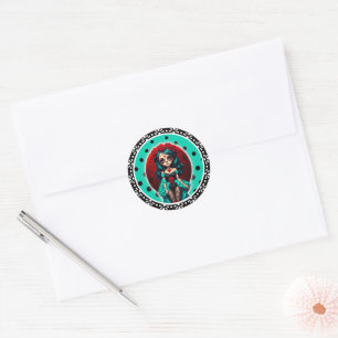 Teal and Red Roses Sugar Skulls Classic Round Sticker