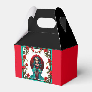 Teal and Red Roses Sugar Skulls Favour Box
