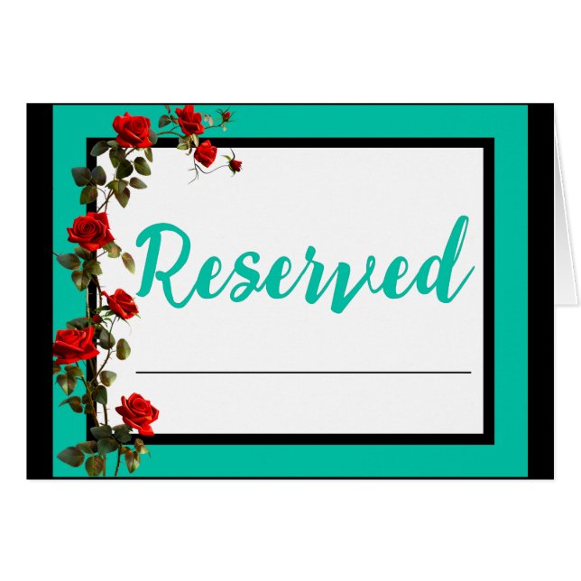 Teal and Red Roses Sugar Skulls Reserved Card (Front Horizontal)