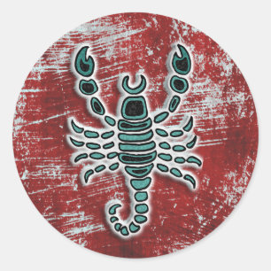 Teal and Red Scorpion Classic Round Sticker