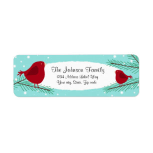 Teal and Red Snow Birds Christmas return address L