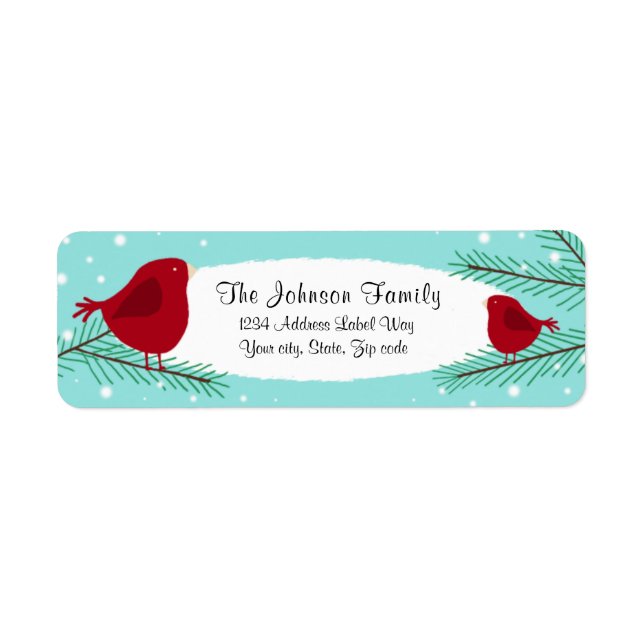 Teal and Red Snow Birds Christmas return address L (Front)