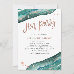 Teal and Rose Gold Geode Hen Party with Itinerary Invitation