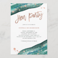 Teal and Rose Gold Geode Hen Party with Itinerary