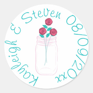 Teal and Roses Classic Round Sticker