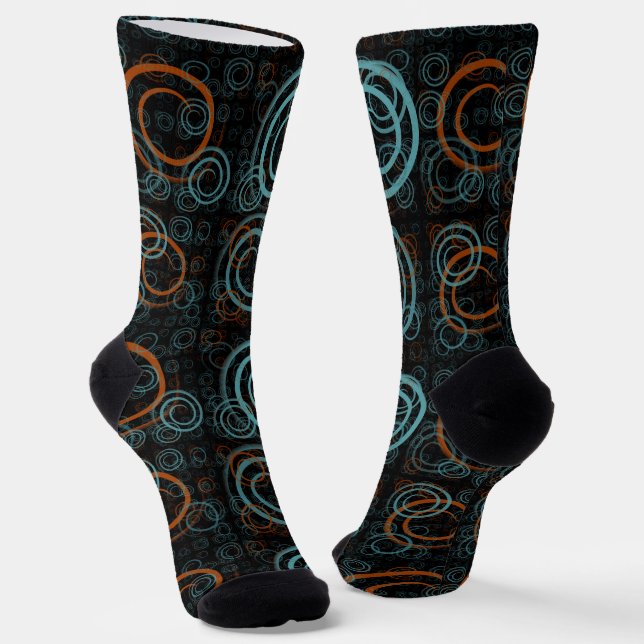 Teal and Rust Geometric Abstract Socks (Angled)