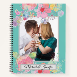 Teal and Shabby Chic Floral Custom Couples Photo Notebook