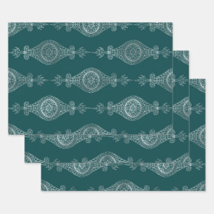 Teal and Silver Abstract Boho Pattern Wrapping Paper Sheet