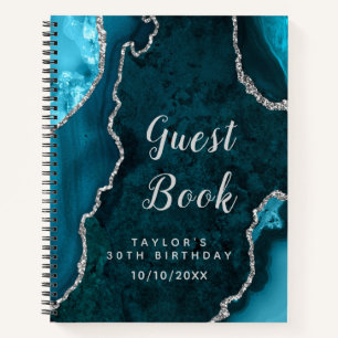 Teal and Silver Agate Birthday Guest Book