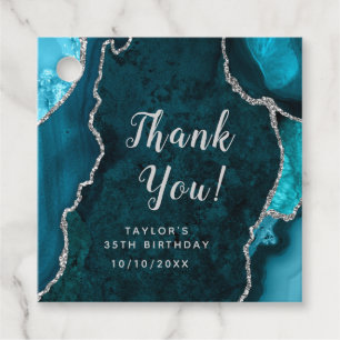 Teal and Silver Agate Birthday Thank You Favour Tags